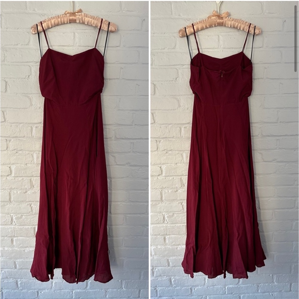 Reformation Maroon Red Chiffon Flowy Bridesmaid Dress Maxi Gown Prom Dress